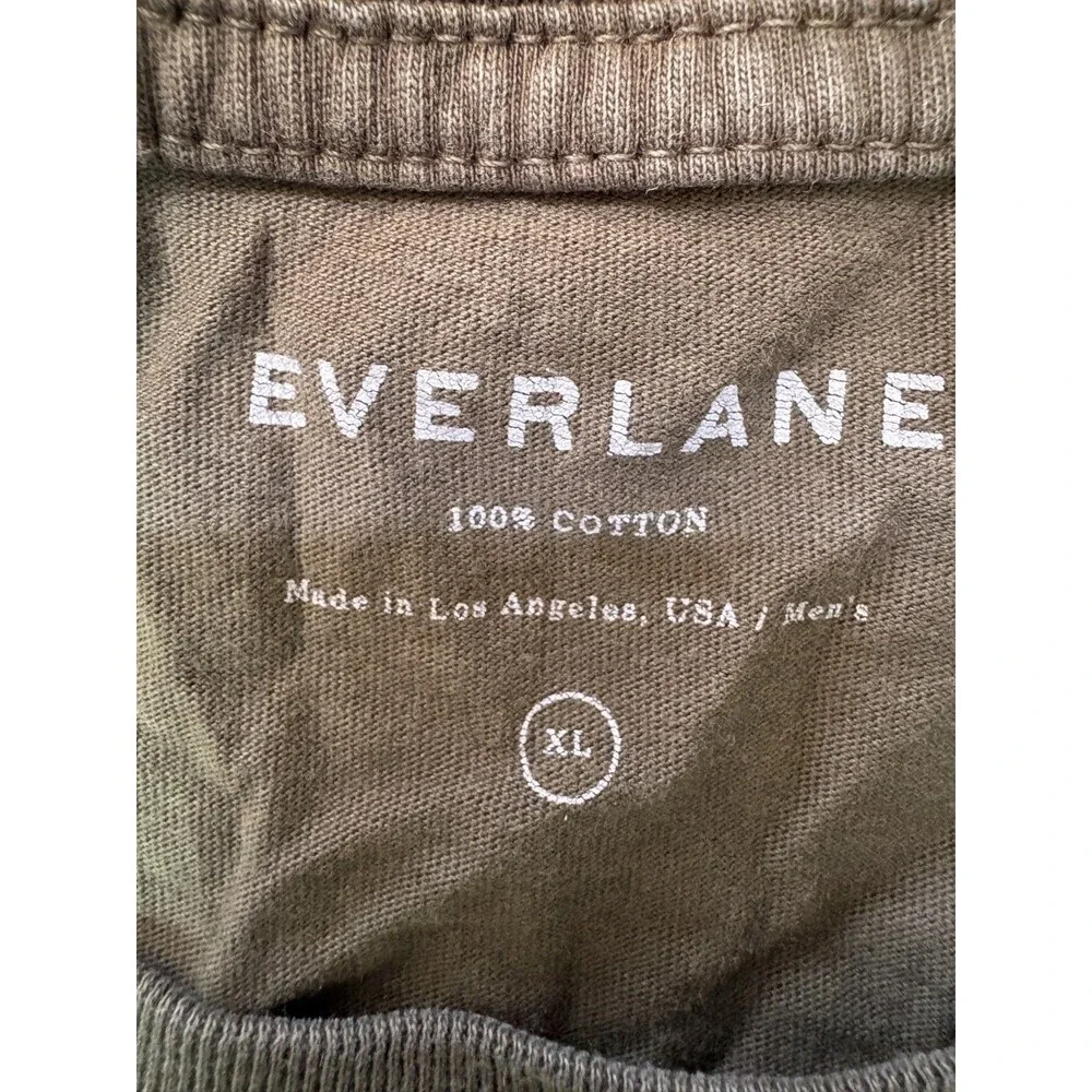 Everlane T Shirt Mens XL Short Sleeve 100% Cotton Army Green Made in USA Pocket - Picture 2 of 5